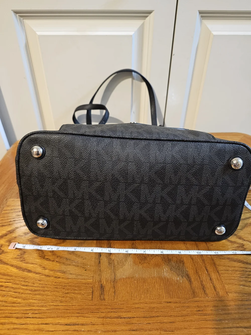 Michael Kors Black Logo Tote with Silver Charm and Trim